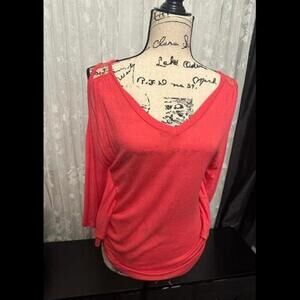 Coral Lace Back V-Neck Blouse